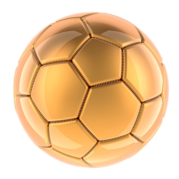 Золотой футбольный мяч 3D-рендеринг изолирован на белом фоне