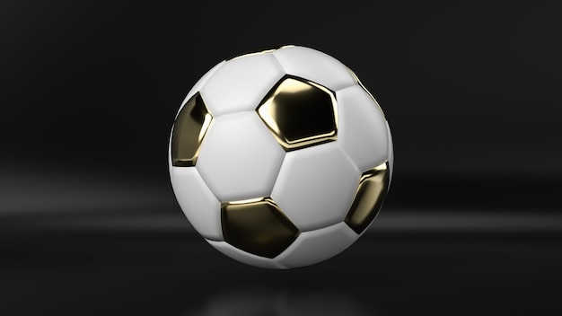 Golden soccer ball on black background, 3d render.