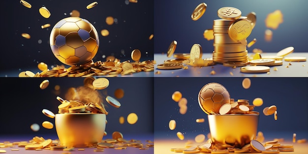 Golden soccer ball and coins