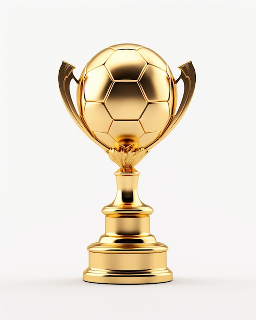 Golden soccer trophy isolated on white background
