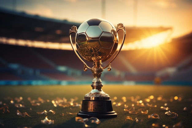 The golden soccer winners cup takes center stage in the vibrant soccer stadium