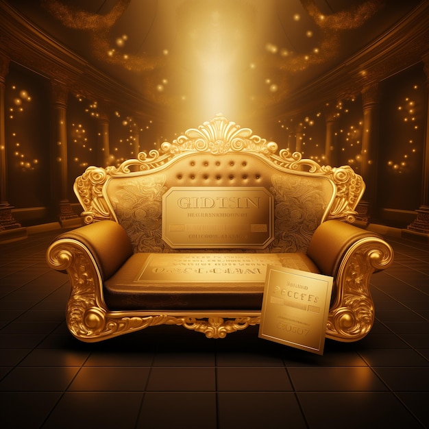 Photo golden sofa with golden coupon