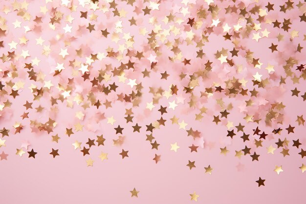 Foto scintille dorate su sfondo rosa con scintille metalliche sparse in delicati colori pastello