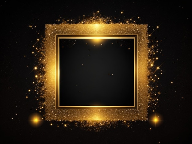 Golden sparkling frame on black background