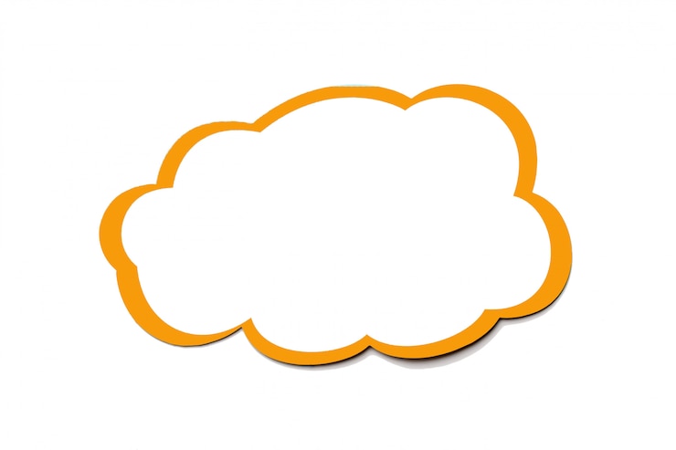 Photo golden speech bubble as a cloud with yellow border isolated on a white background. copy space.