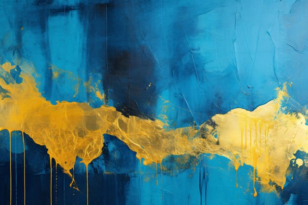 Golden Splash on Blue Canvas