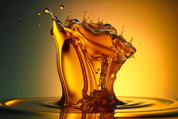 Golden splash of honey oil beer or juice Macro of fluid flow Generative AI