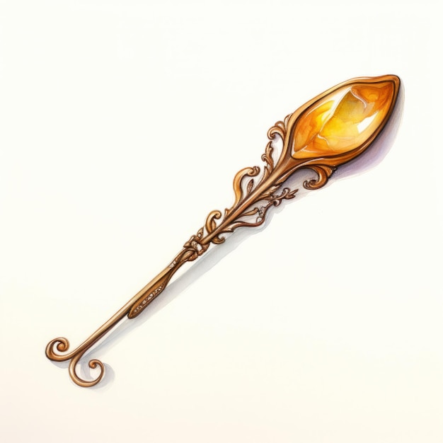 Golden Spoon With Red Stone A Delicate And Realistic Fantasy Design