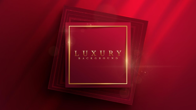 Photo golden square frame on red luxury background with glitter light effect decoration