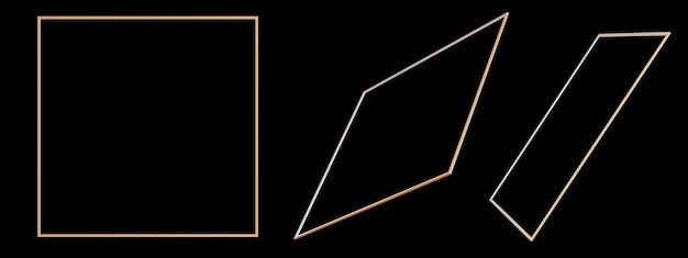 Золотые квадраты, изолированные на черном фоне Вырезать элементы дизайна 3D рендеринг