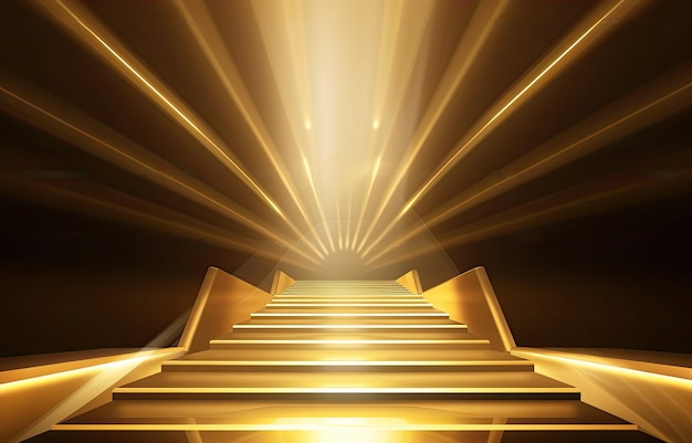 Golden stairs filled with light background ai generatuve