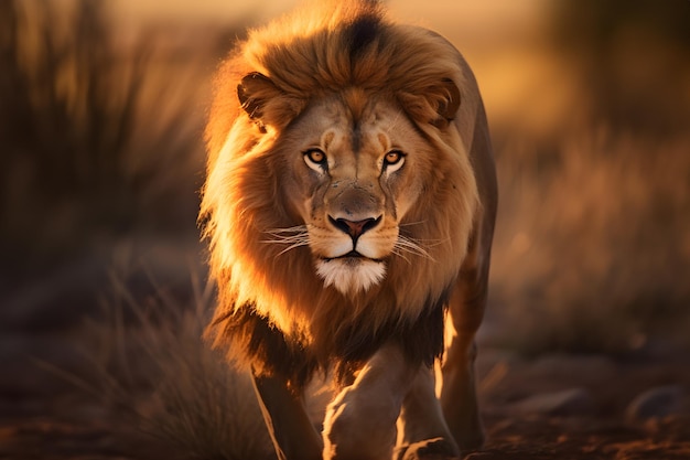 Golden Stalk Lion's Intense Focus at Sunset