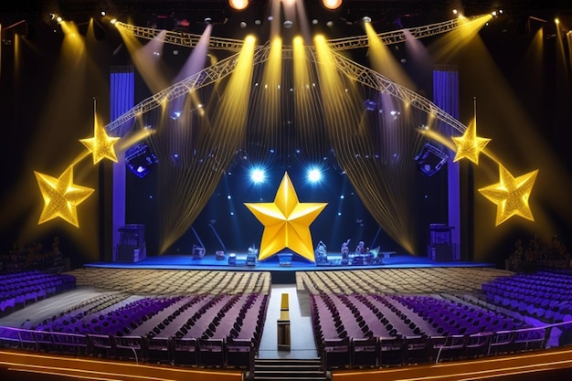 Photo golden star shape stage with lights effect