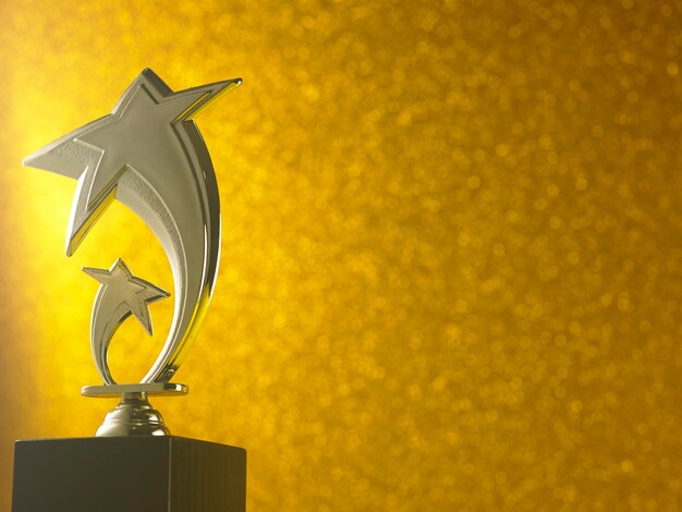 Photo golden star shape trophy on the shinny golden background