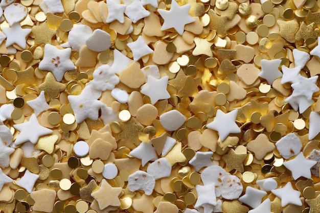 Golden star sprinkles flat lay background gold Generative AI