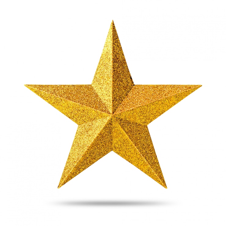Photo golden star with glitter texture isolated on white background. 