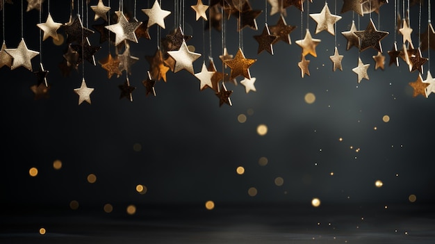 Photo golden stars on a black background christmas and new year concept