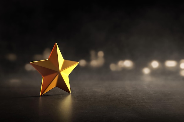 Golden stars on black background with light effect 3d