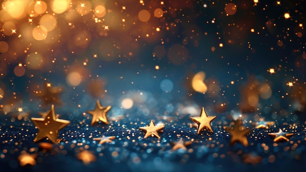 Golden stars on bokeh background