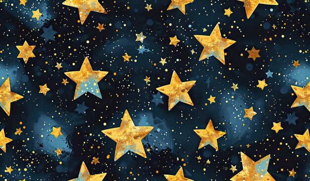 Golden stars twinkling on a dark cosmic background