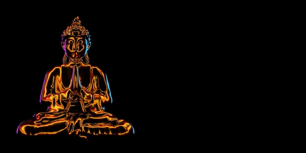 Golden Statue of Buddha Sitting in Lotus Pose 3d Rendering