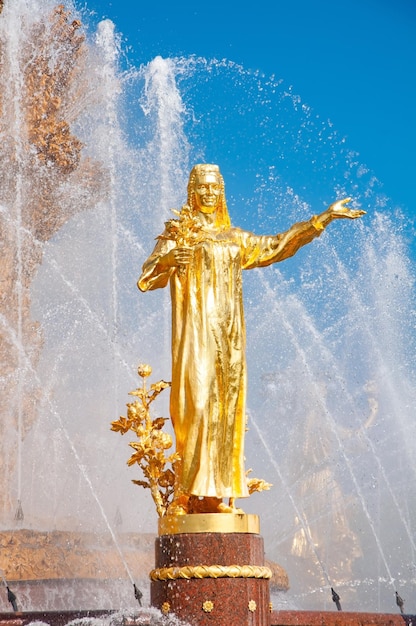 Golden statue of jesus in front of a fountain