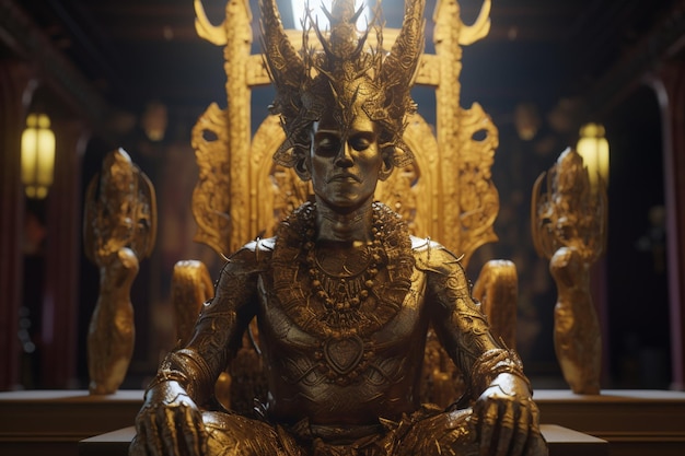 A golden statue of a woman with a crown on it