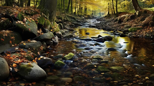 Photo golden stream in a forest lively landscapes by john wilhelm