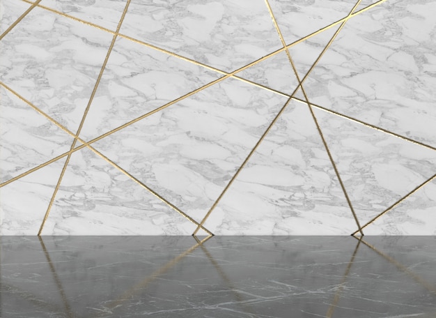 Golden stroke on marble wall with dark marble floor