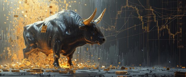 Golden strong bull animal for financial trading investment symbol AI generated image