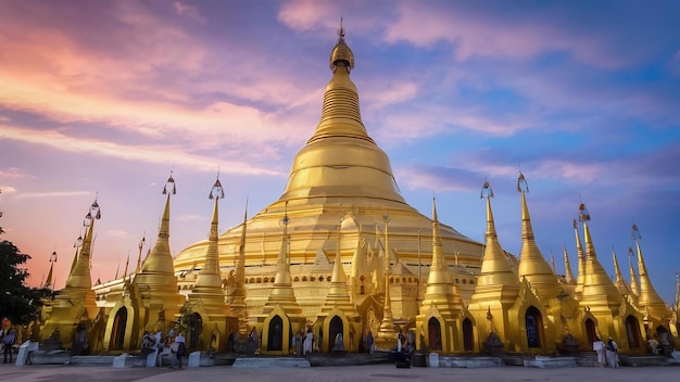 Photo the golden stupa of the shwedagon pagoda yangon rangoon