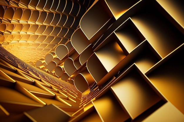 배너 프리젠테이션 디자인 및 안내물을 위한 추상 상자 사각형 기하학적 모양 현대적인 요소가 있는 황금색 세련된 배경