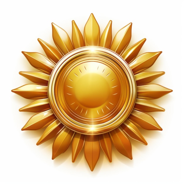 a golden sun badge on a white background