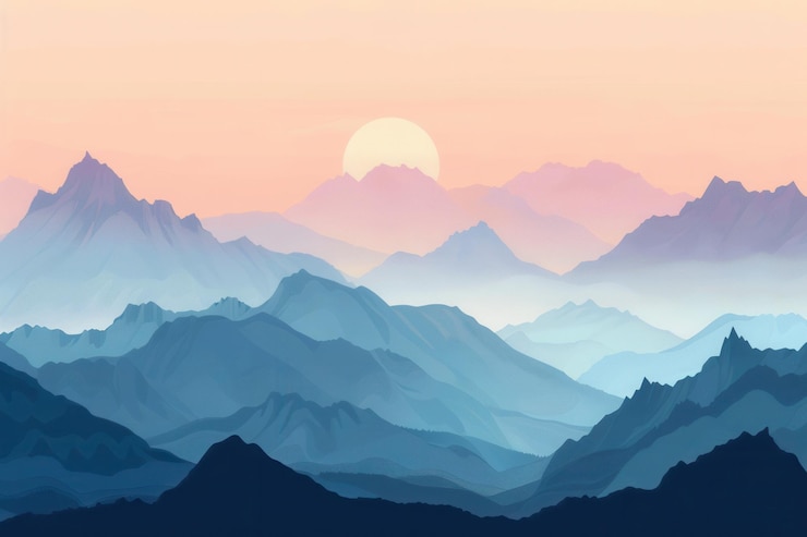 Photo golden sun rays illuminate mountain peaks at dawn with a sky of pastel hues creating a tranquil and inspiring scene generative ai