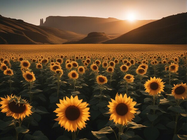 Golden sunflower blossom in vibrant summer meadow