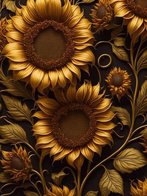 Foto girasoli dorati su sfondo nero