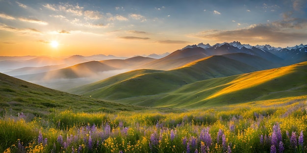 Golden sunlight bathing a serene landscape