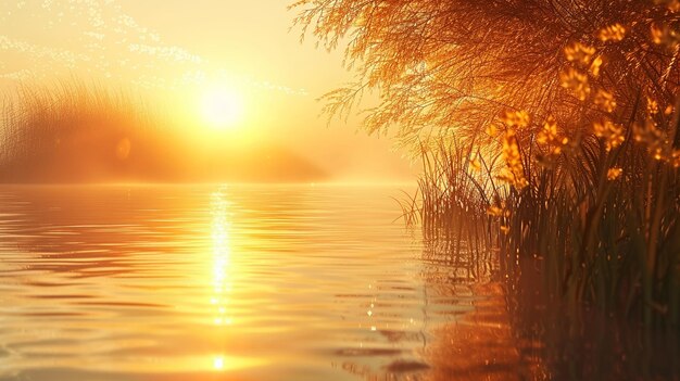 Photo golden sunlight on a tranquil lake