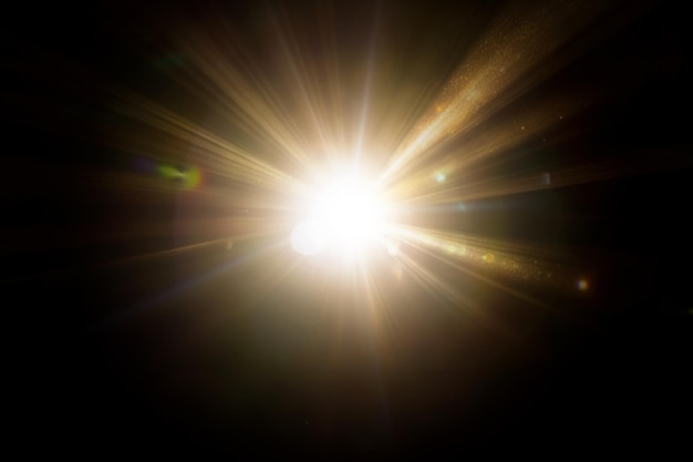 Foto golden sunlightabstract sun burst with digital lens flare on black background luminosity and radiance infusing energy into your creative projects design