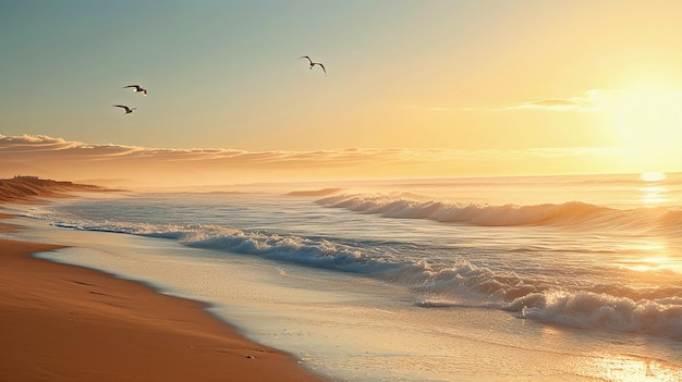 Photo golden sunrise or sunset on beach or ocean