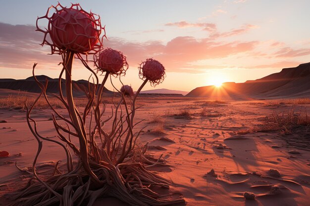 Golden sunset over deserted dunes generative IA