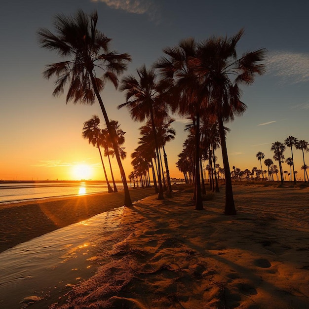 Golden Sunset Palms Palm Tree Photo