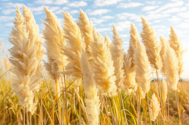 Golden sunset over Pampas grass field in American countryside