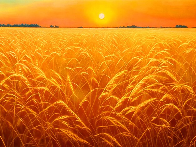 golden sunset Stalks bowed with heavy heads of wheat and barley image