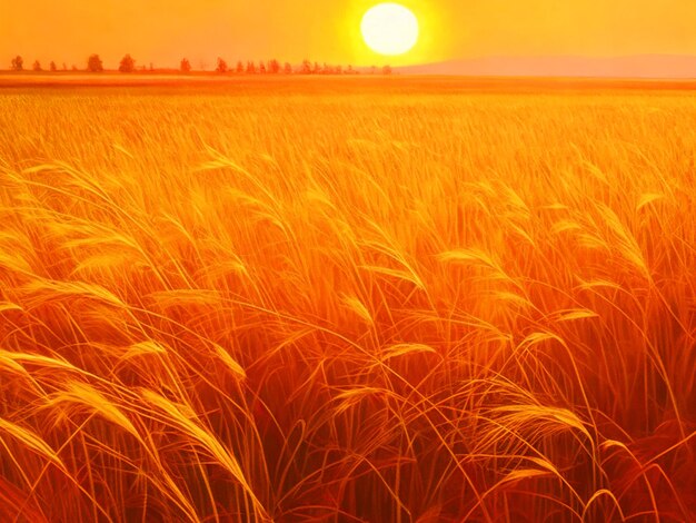 金色の夕暮れ 麦と大麦の重い頭をひざまずいた茎