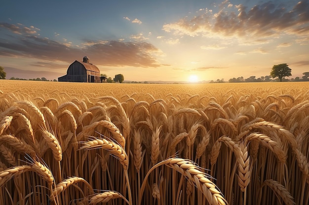 Золотой закат над пшеничным полем