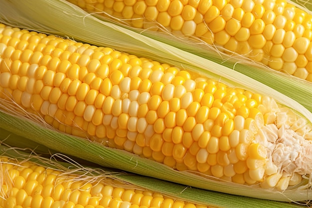 Golden sweetness Closeup of fresh corn on cobs background