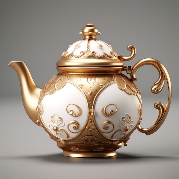 Golden Tea Pot Psd File For Illustrator Realistic 3d Design