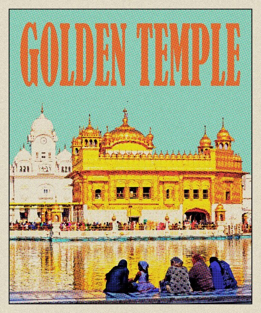 Golden temple retro travel poster