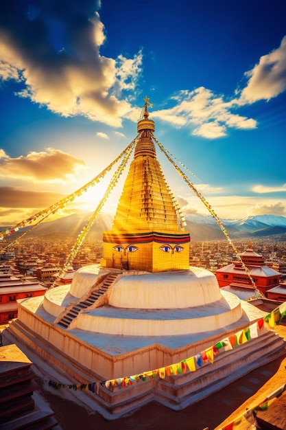 Photo a golden temple with a beautiful sky in the background